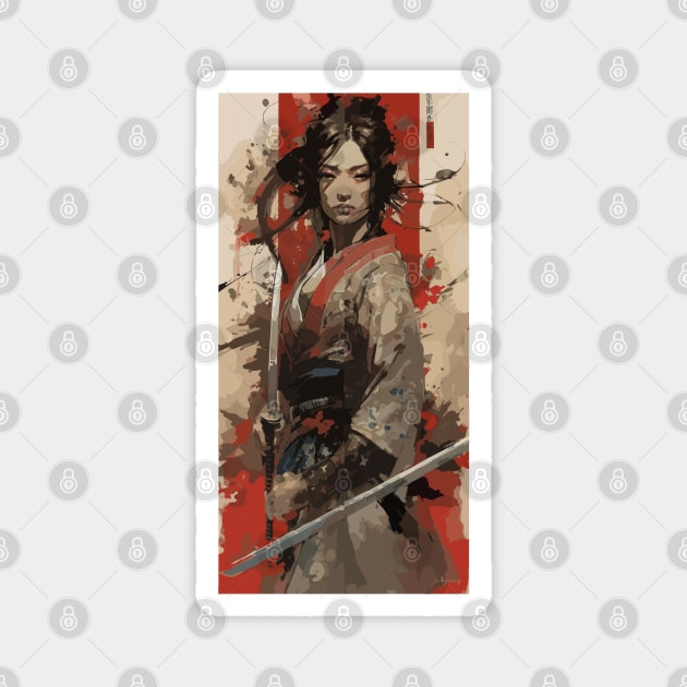 Samurai girl with katana Magnet by CatCoconut-Art