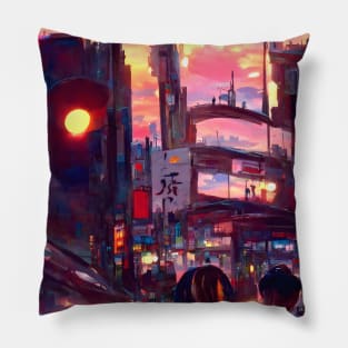 The City Eye with Sunset Busy Life Pillow