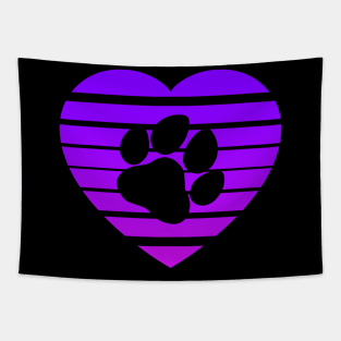 Dog Paw Heart Valentine - Purple Pink Gradient Tapestry