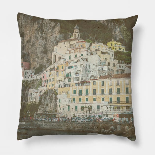 Vintage Amalfi coast Pillow by Anna H