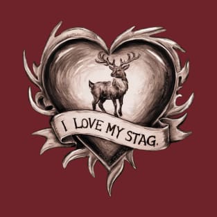 I Love My Stag Pencil and wash design for the loving Vixen Hotwife T-Shirt