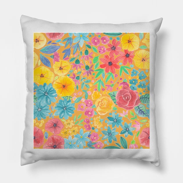 Floral watercolor pattern in yellow Pillow by katerinamk