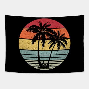 Retro Vintage sunset coco palm tree tropical beach Tapestry