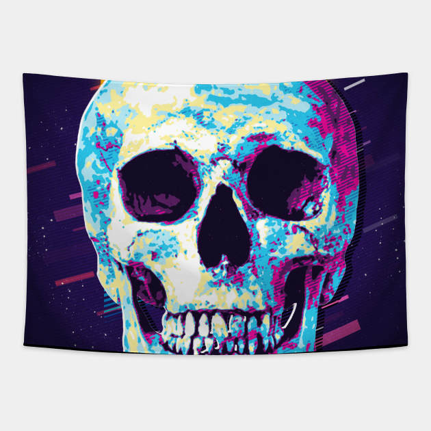 Skull retro80s Tapestry by Sakent