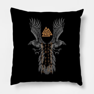 Odin's ravens with Viking runes - Hugin and Munin Pillow