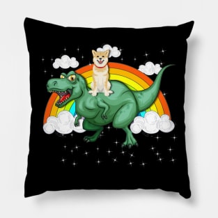 T Rex Dinosaur Riding Shiba Inu Dog Pillow