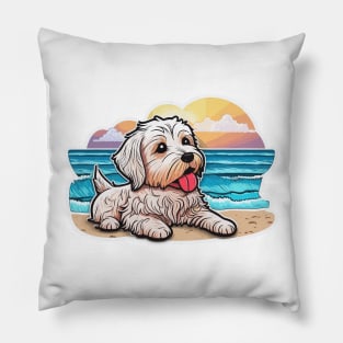 Dog on the beach Westie West Highland Terrier Pillow