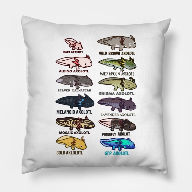 Types of Axolotls Pillow by SharleenV80