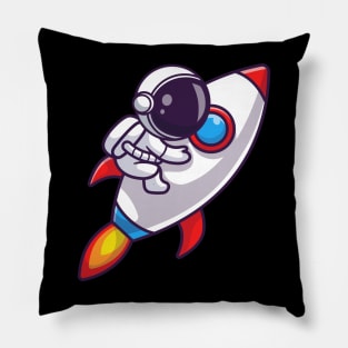 Astronaut Riding Rocket Cartoon Pillow