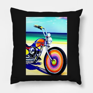 BEAUTIFUL SURREAL RETRO MOTORCYCLE ON THE BEACH Pillow