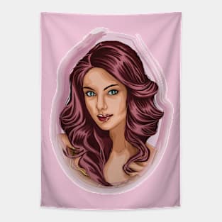 Cartoon pink hair girl portrait Tapestry