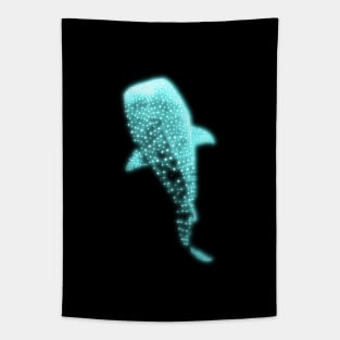 Glowing Blue Neon Whale Shark Optical illusion Tapestry