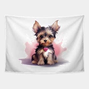 Cute Yorkshire puppy with valentine heart Tapestry