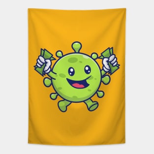 Cute virus with money cartoon 3 Tapestry