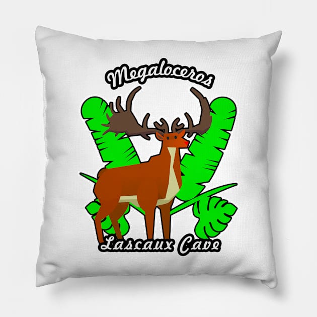 🦖 Extinct Megaloceros (Irish Elk) as Drawn in Lascaux Cave Pillow by Pixoplanet