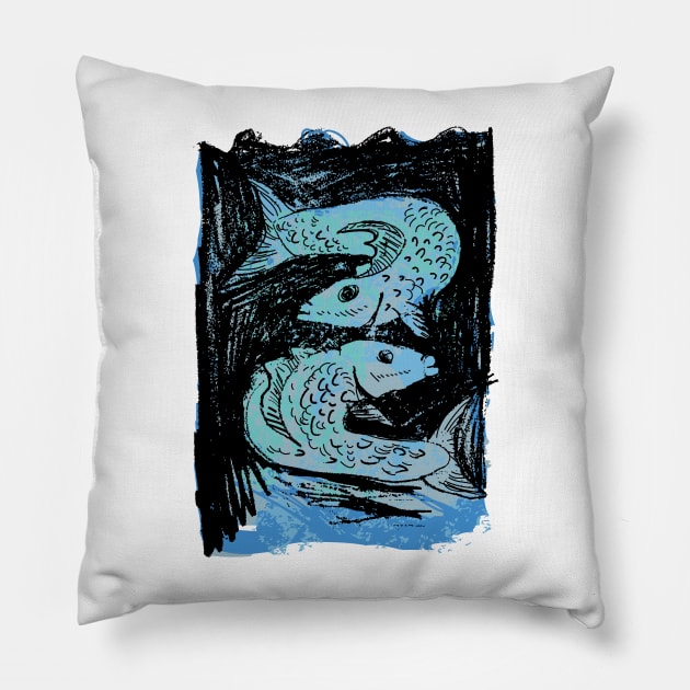 Pisces astrological illustration with fish Pillow by JDawnInk