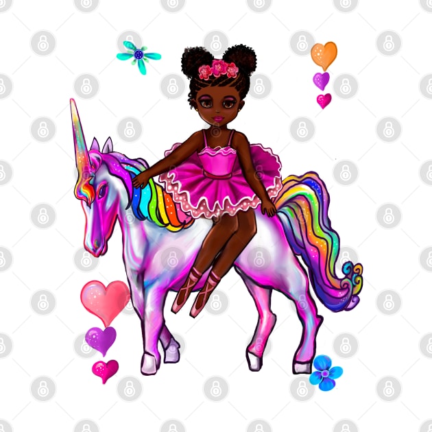 Princess on a unicorn cute black girl African American ballerina by Artonmytee