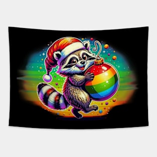 Raccoon with Christmas Ornament Tapestry