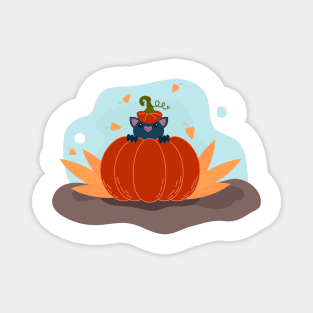 cute bat sitting in a pumpkin, Happy Halloween Magnet