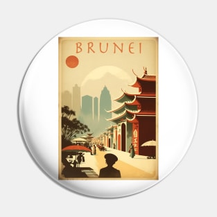 Brunei Streetscape Vintage Travel Art Poster Pin