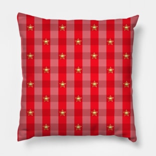 Red and pink plaid with gold stars Pillow