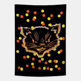 Halloween Vintage Look Hissing Black Cat Tapestry