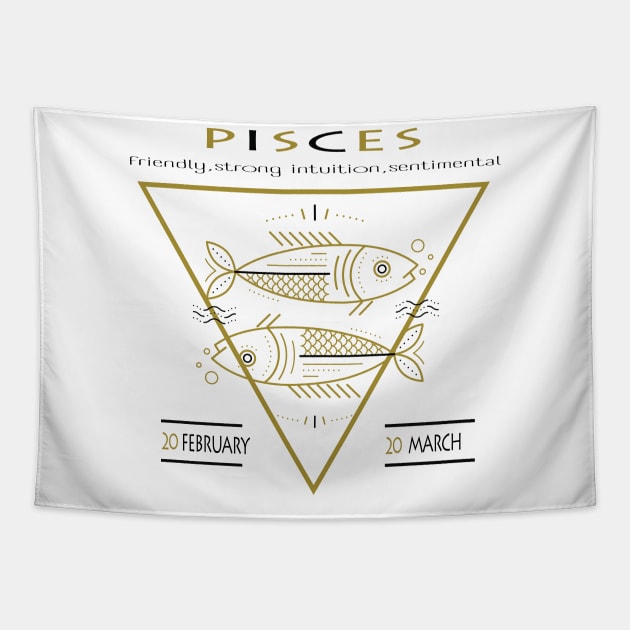 Pisces Zodiac sign- astronomical sign - Horoscope Tapestry by Gold Turtle Lina