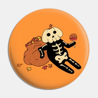 Little Pumpkin Head Skeleton Spooky Cute Halloween Drawing Pin