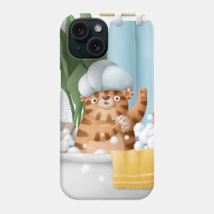 Funny cute tiger in bath Phone Case