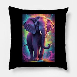 Large Elephant with Tusks and Multiple Colours Pillow