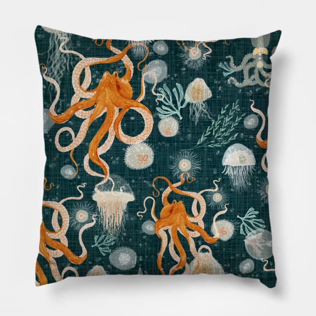 Octopus on midnight Pillow by katherinequinnillustration