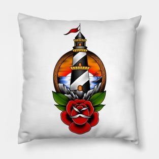 Lighthouse with rose Pillow