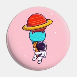 Cute Astronaut Holding Ice Cream Planet Cartoon Pin