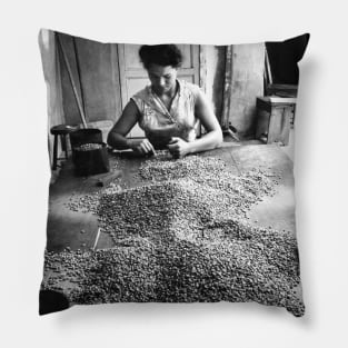 Vintage Photo of Woman Sorting Coffee Pillow