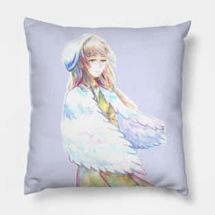 Cute Anime Girl in Feather Mantle Pillow