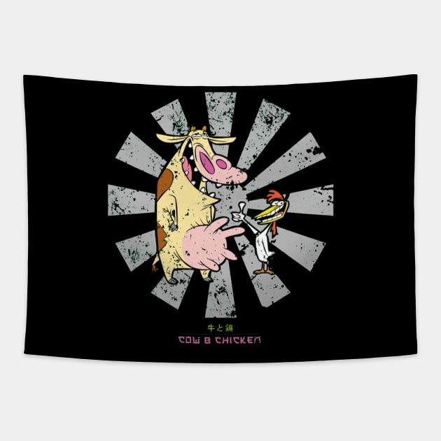 Cow And Chicken Retro Japanese Tapestry by box2boxxi