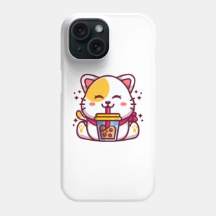 Cute cat drinking boba milk tea cartoon Phone Case