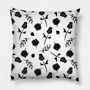 Pretty White and Black Roses Floral Pattern Pillow