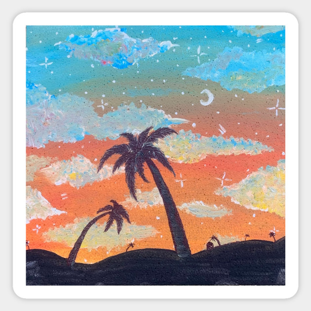 Palm Tree Sunset Painting Palm Tree Sticker Teepublic