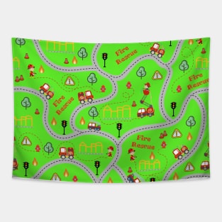 Fireman cute seamless kids pattern bright green Tapestry