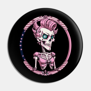 Funny Pink Retro Rockabilly Skeleton Pin