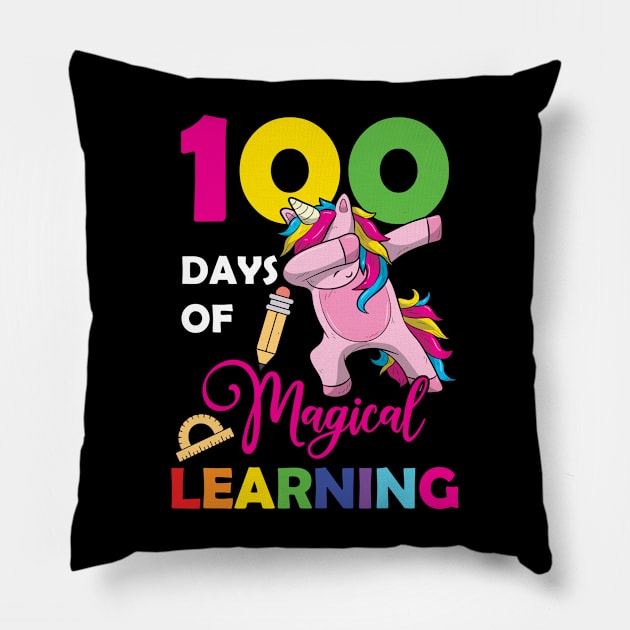 100 Days Of Magical Learning 100th Day of School Unicorn Pillow by Happy Shirt