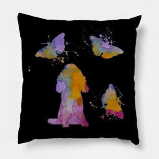 Cocker Spaniel Art, Dog With Butterflies Pillow