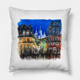 Sacre-Coeur Basilica at night in Paris, France Pillow