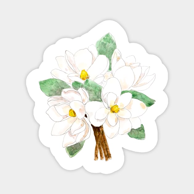 white magnolia bouquet flowers  ink and watercolor Magnet by colorandcolor