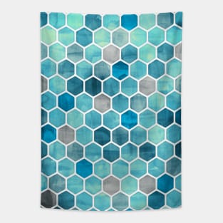 Blue Ink - Watercolor hexagon pattern Tapestry