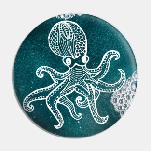 Zentangle Octopus Kraken Teal Sand Boho Mandala Pin