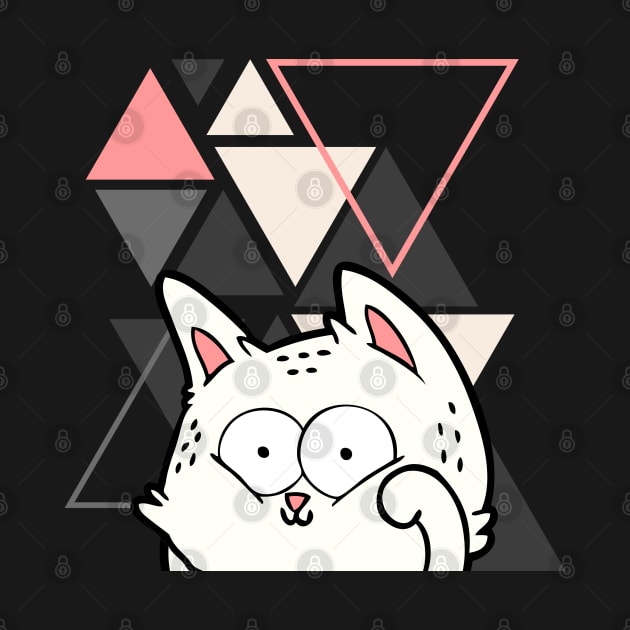 Crazy funny Cute little cat in triangles background adorable kitty Kittenlove by BoogieCreates