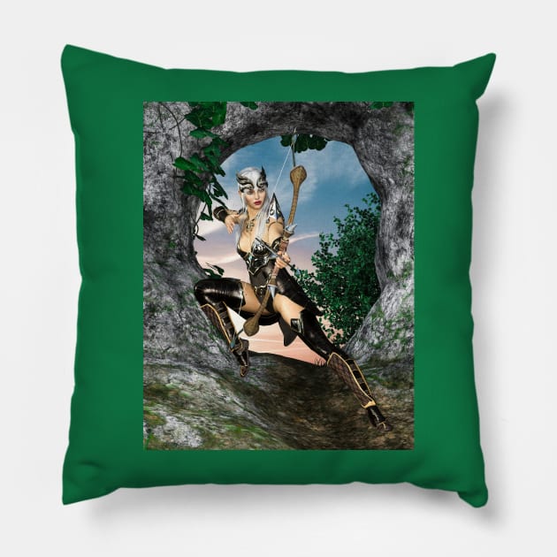 Archer Woman with Bow and Arrow Pillow by Carlosr1946