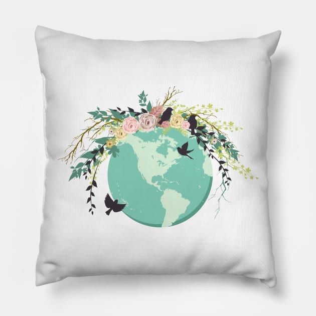 Earth Day Flower Globe Pillow by SWON Design